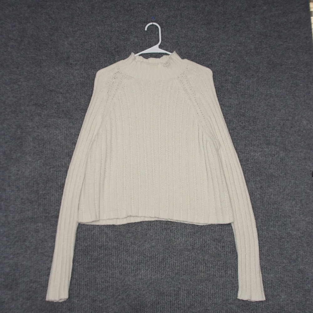 American Eagle Outfitters Sweater Womens L Cream Beige Mock Neck Ribbed - Picture 1 of 4